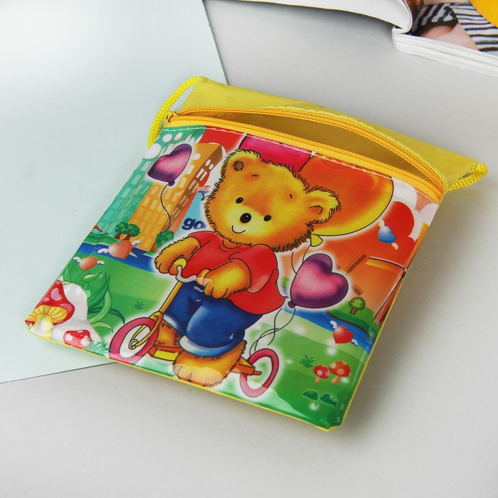 Сумка детская на молнии "Мишка", 1 отдел, длинный шнурок, цвет жёлтый