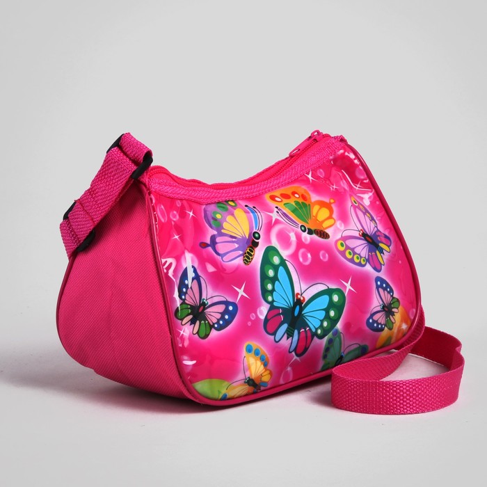 Сумка детская на молнии "Бабочки", 1 отдел, регулируемый ремень, цвет розовый