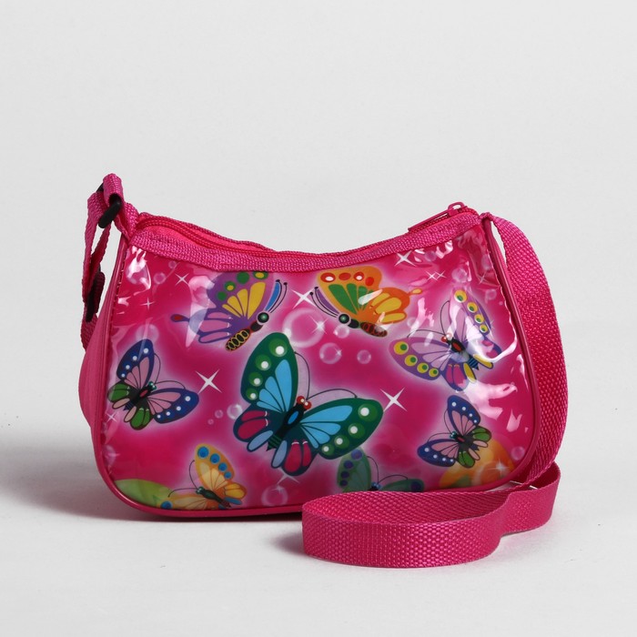 Сумка детская на молнии "Бабочки", 1 отдел, регулируемый ремень, цвет розовый