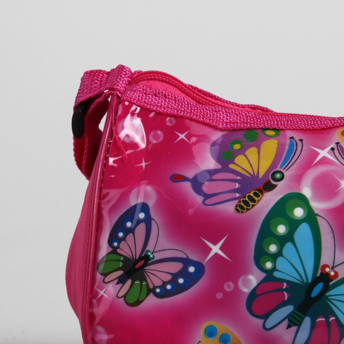 Сумка детская на молнии "Бабочки", 1 отдел, регулируемый ремень, цвет розовый