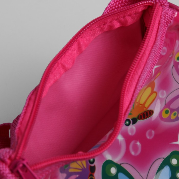 Сумка детская на молнии "Бабочки", 1 отдел, регулируемый ремень, цвет розовый