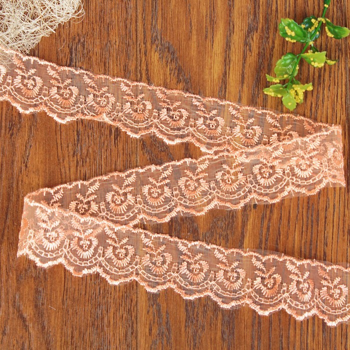 Кружево "Цветы", органза, ширина 40мм, 9±1м, цвет персиковый