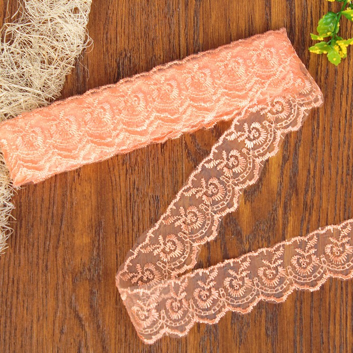 Кружево "Цветы", органза, ширина 40мм, 9±1м, цвет персиковый