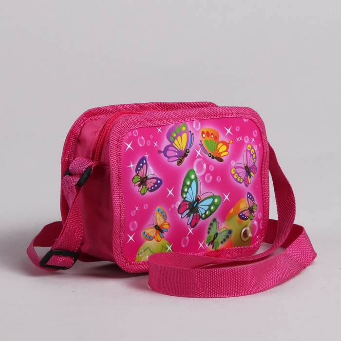 Сумка детская на молнии "Бабочки", 1 отдел, регулируемый ремень, цвет розовый