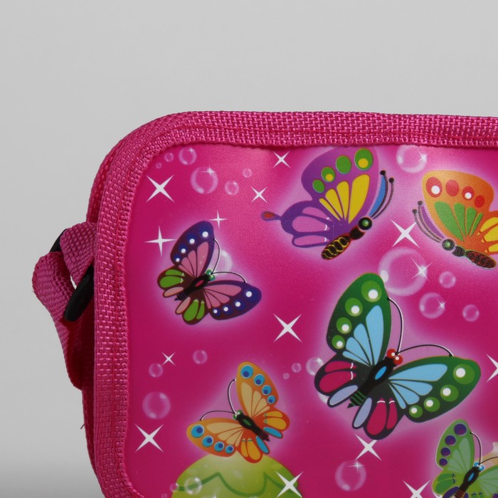 Сумка детская на молнии "Бабочки", 1 отдел, регулируемый ремень, цвет розовый