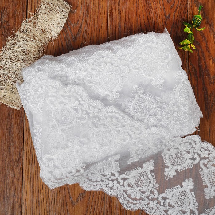 Кружево "Бутоны", органза, ширина 200мм, 14±1м, цвет белый