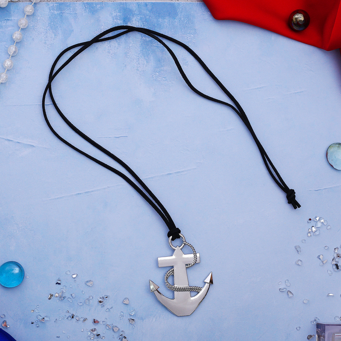 Кулон "Якорь", цвет серебро, 80см