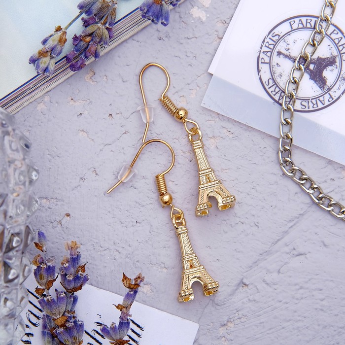 Серьги металл "Париж", цвет золото
