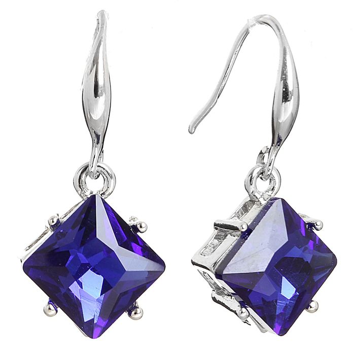 Серьги со стразами "Ромбик" грани, цвет синий в серебре