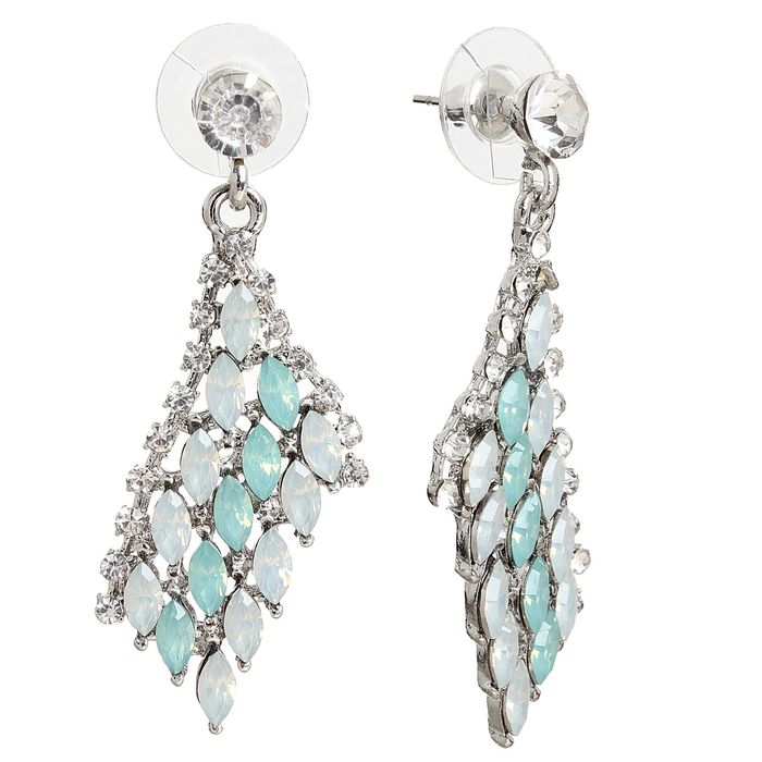 Серьги висячие со стразами "Ромбы" мулен руж, цвет бело-голубой