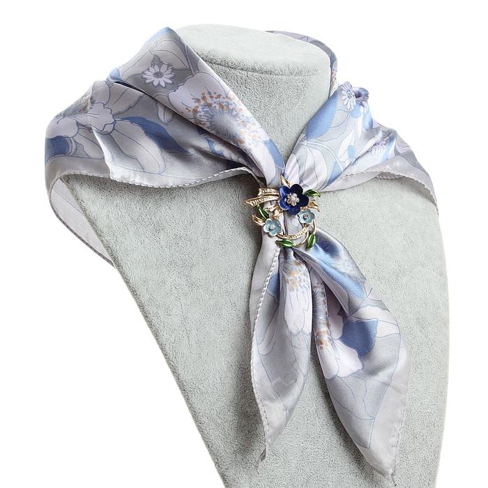 Зажим для платка "Цветы" трио, цвет зелёно-голубой в золоте