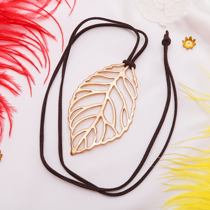 Кулон "Лист" ажур, цвет коричнево-золотой, 80см
