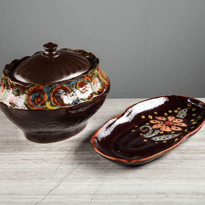 Набор посуды "Цветочный танец" 3 предмета, микс, блюдо 29 см, кашник 3 л