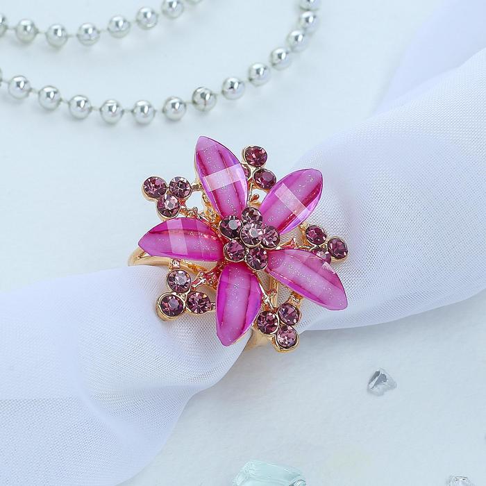 Кольцо для платка "Цветок" магнолия, цвет фиолетовый в золоте