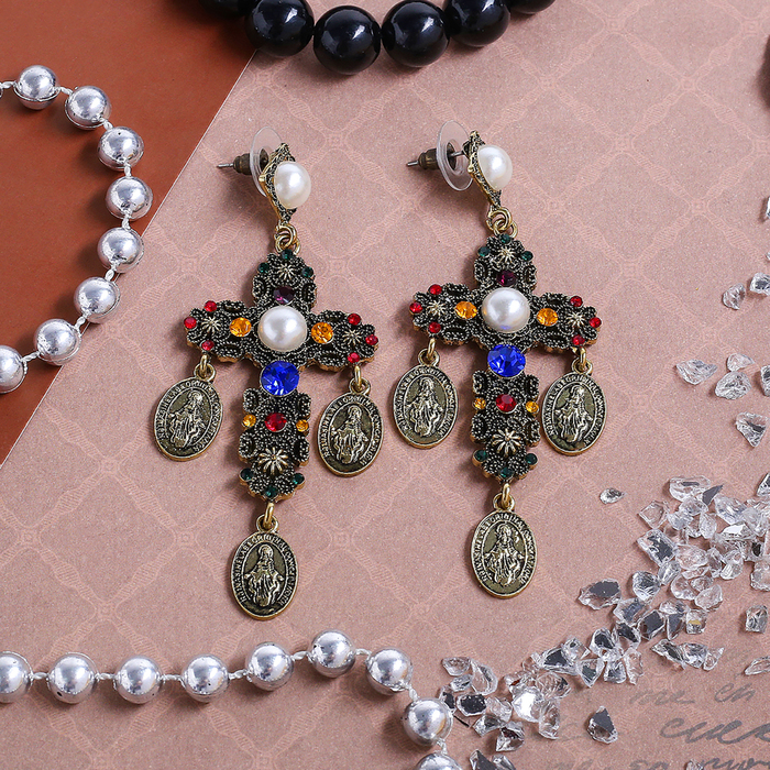 Серьги ассорти "Дольче вита" фэшн, цветные в чернёном золоте