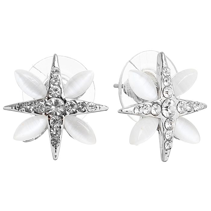 Серьги "Звезда" кошачий глаз, цвет серебро