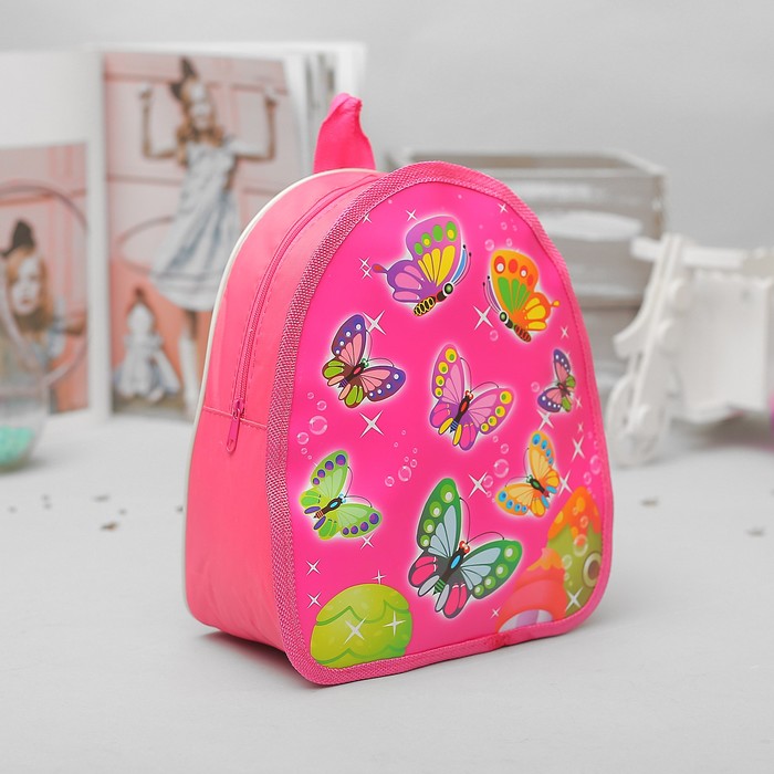 Рюкзак детский на молнии "Бабочки", 1 отдел, цвет малиновый
