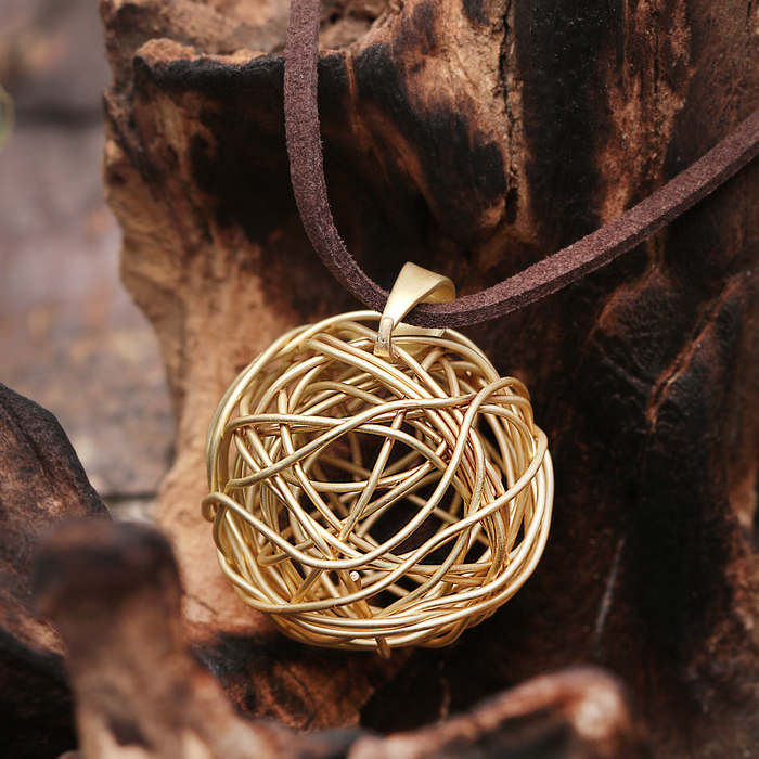Кулон "Шар" переплетение, цвет коричнево-золотой, 80см