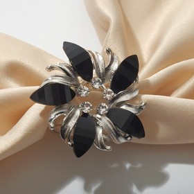 Кольцо для платка «Цветок», круг, цвет чёрный в серебре