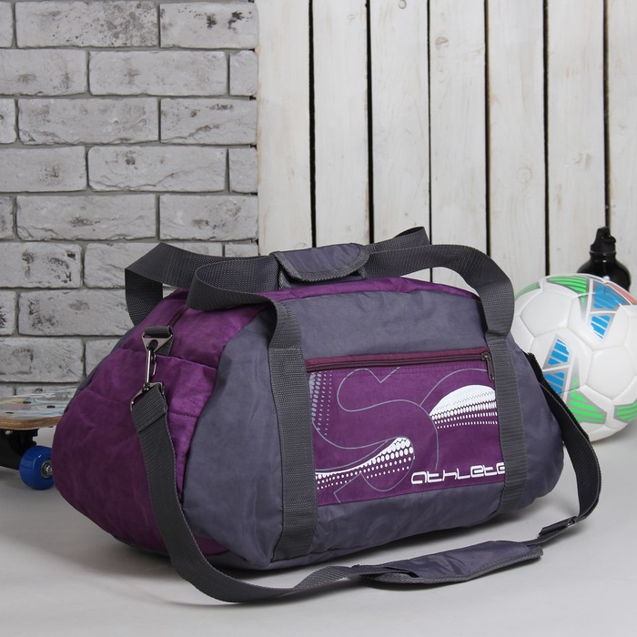 Сумка спортивная на молнии "Атлет", 1 отдел, 1 наружный карман, цвет серый/сиреневый