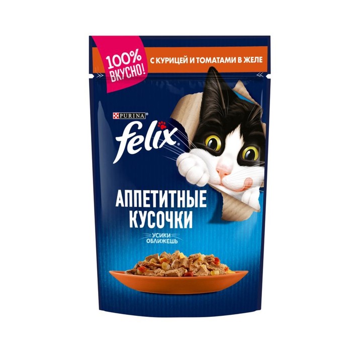 

Влажный корм FELIX AGAIL для кошек, курица/томат в желе, пауч, 85 г