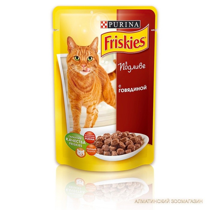 Влажный корм FRISKIES для кошек, говядина в подливе, пауч, 100 г