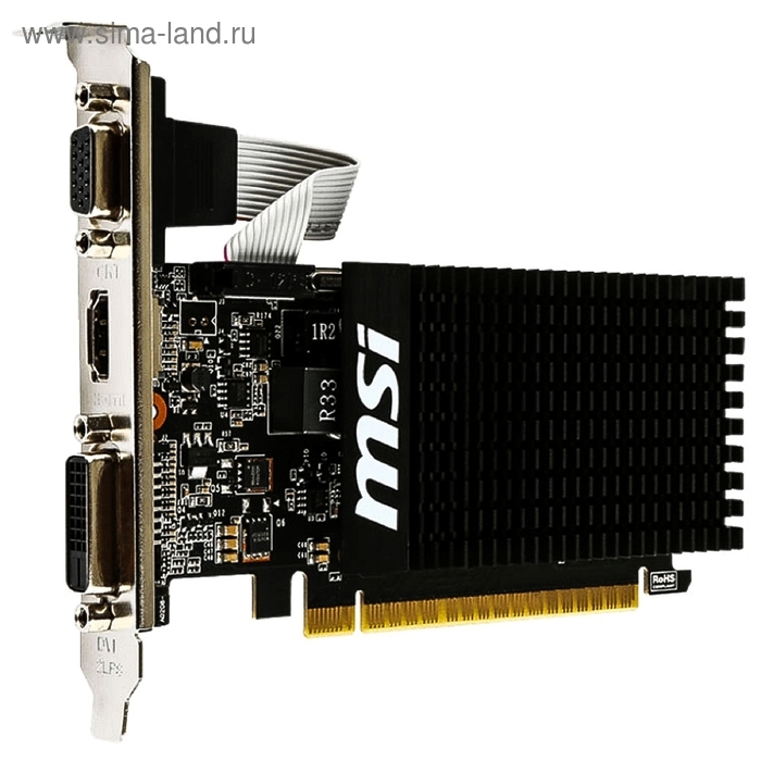 Видеокарта MSI GeForce GT 710 (2GD3H LP) 2G,64bit,DDR3,954/1600,DVI,HDMI,CRT gt1030 sl 2g brk 2gb gddr5 64bit dvi hdmi rtl 20 743333