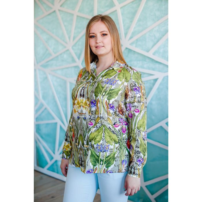 Блузка женская Vera Nicco, размер 52 (2XL), рост 168 см, цвет молочный/зелёный (арт. 1562 С+)