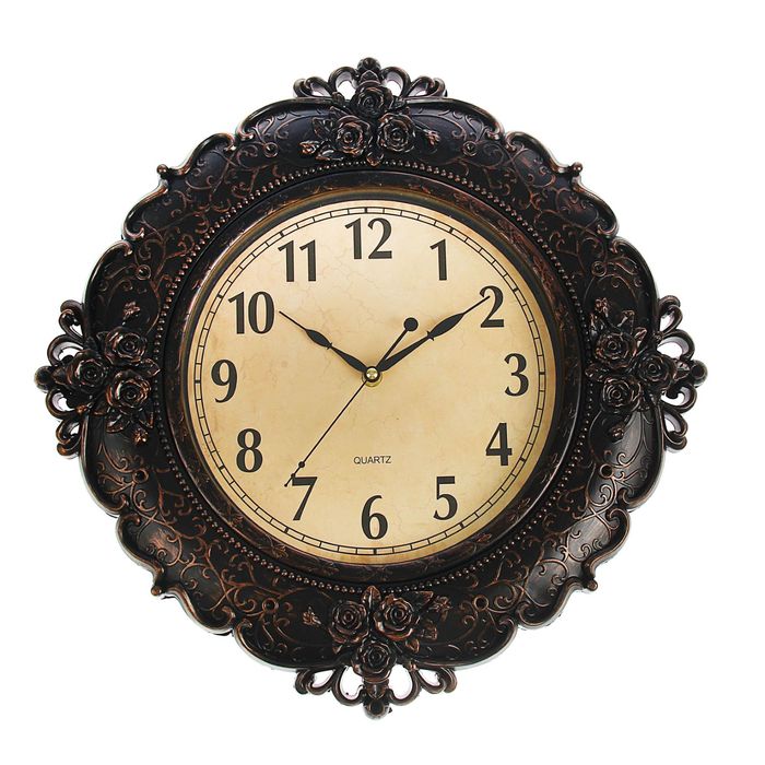 Часы настенные круглые "Завитки", d=43 см, лепнина, выпуклые края