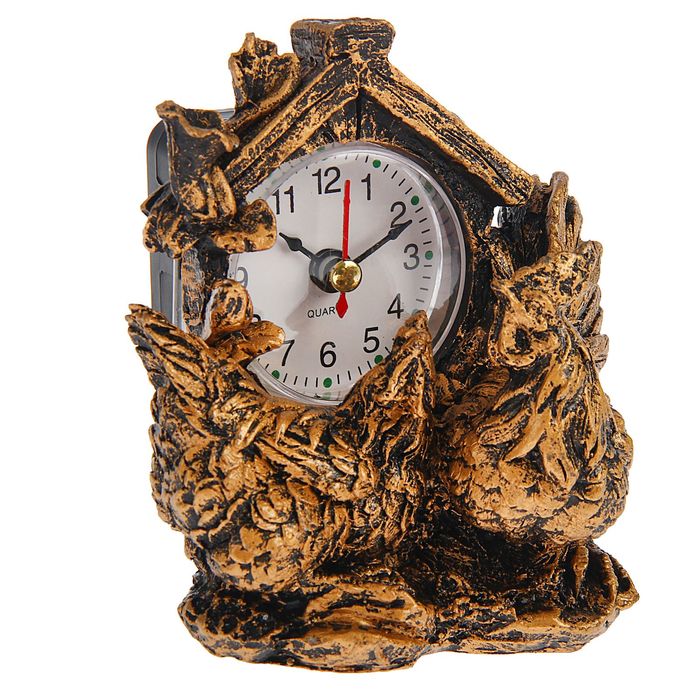 Часы настольные серия Полистоун. Птицы. Курочки 10,5*11,5см