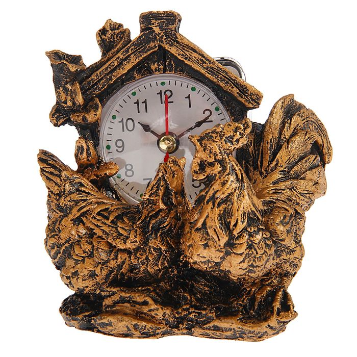 Часы настольные серия Полистоун. Птицы. Курочки 10,5*11,5см