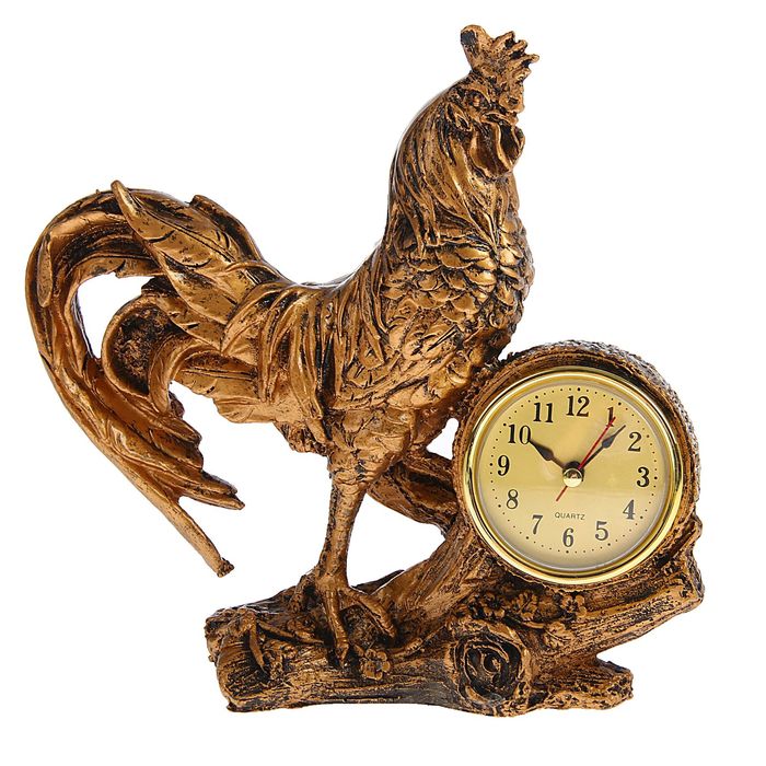 Часы настольные серия Полистоун. Птицы. Петушок-красавец 20*21см