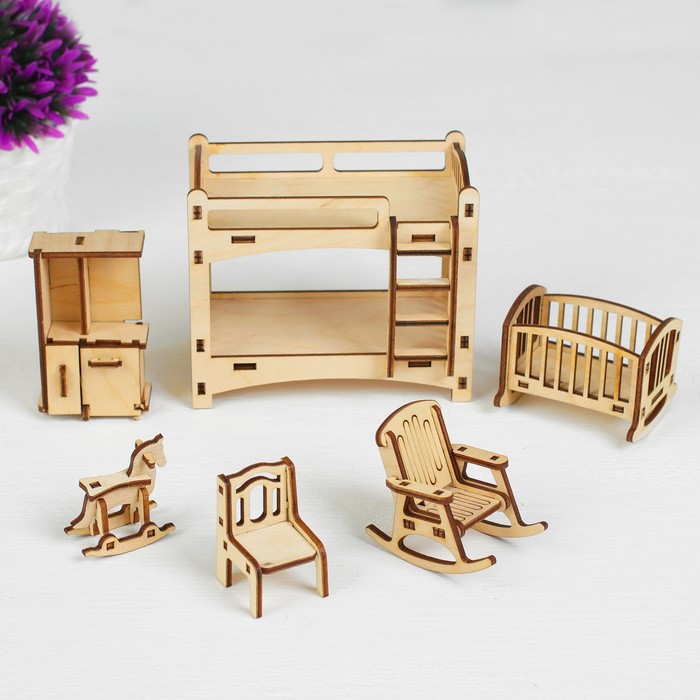 Набор деревянной мебели для кукол Детская, 6 предметов, конструктор