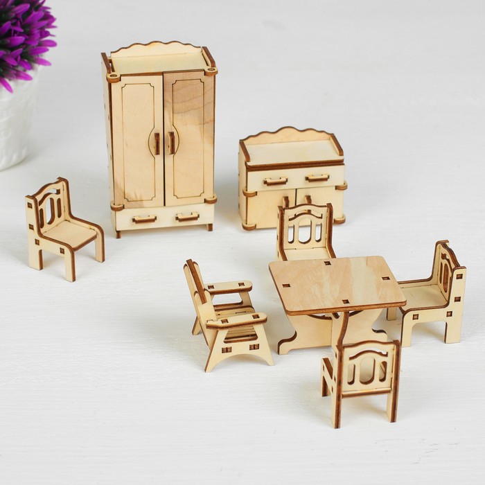 Набор деревянной мебели для кукол Зал, 9 предметов