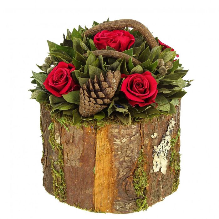Декоративная композиция "Барк" корзиночка, 18 х 18 х 19 см, красный