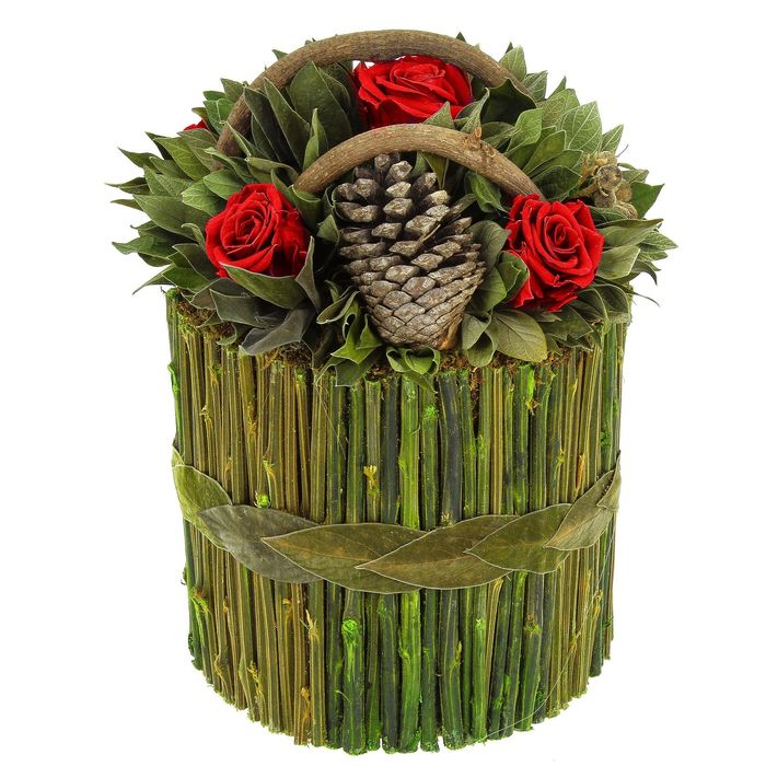 Декоративная композиция "Корзинка Лиана", 18 х 18 х 26,5 см, красный