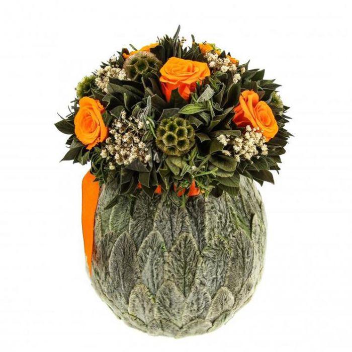 Декоративная композиция "Бомбоньер" большой, 20 х 20 х 24 см, бутоны роз оранжевые