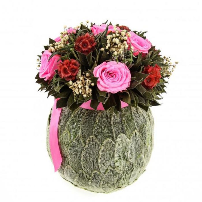 Декоративная композиция "Бомбоньер" большой, 20 х 20 х 24 см, бутоны роз розовые