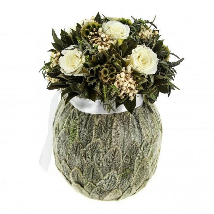 Декоративная композиция "Бомбоньер" большой, 20 х 20 х 24 см, бутоны роз белые