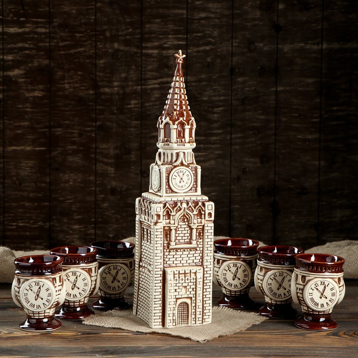 Штоф с рюмками "Кремль" шамот, набор 7 предметов 1,3 л/ 0,05 л