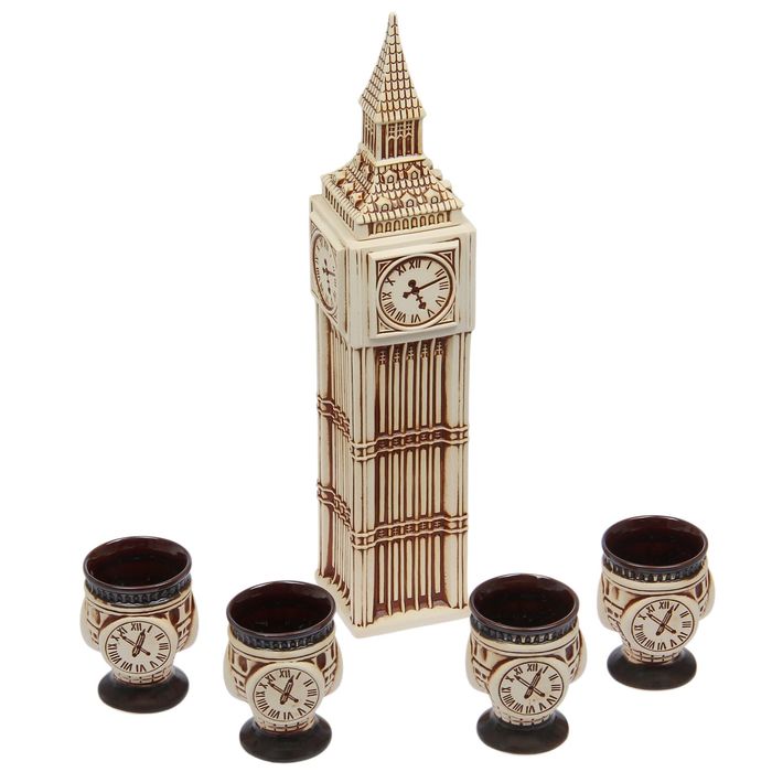 Штоф с рюмками "Биг-Бен" шамот, 5 предметов, 1,5 л/ 0,15 л