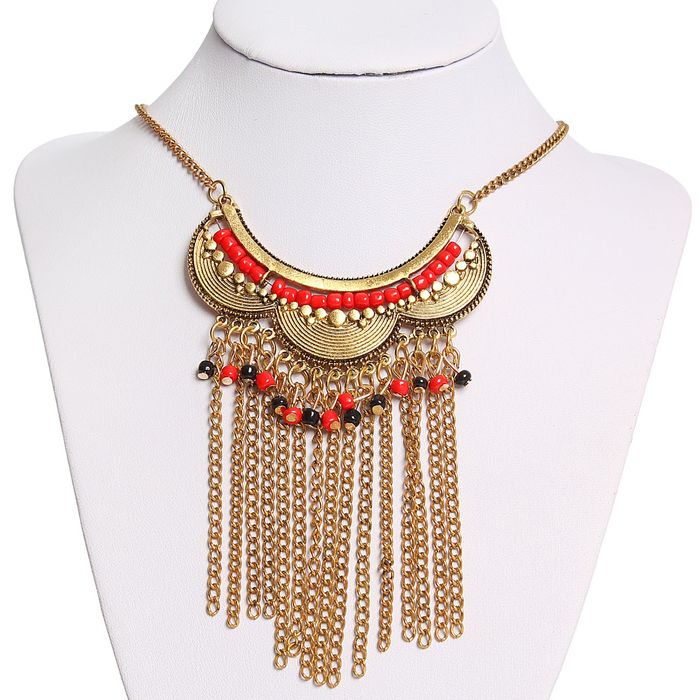 Колье "Мифы Египта", цвет красно-чёрный в чернёном золоте