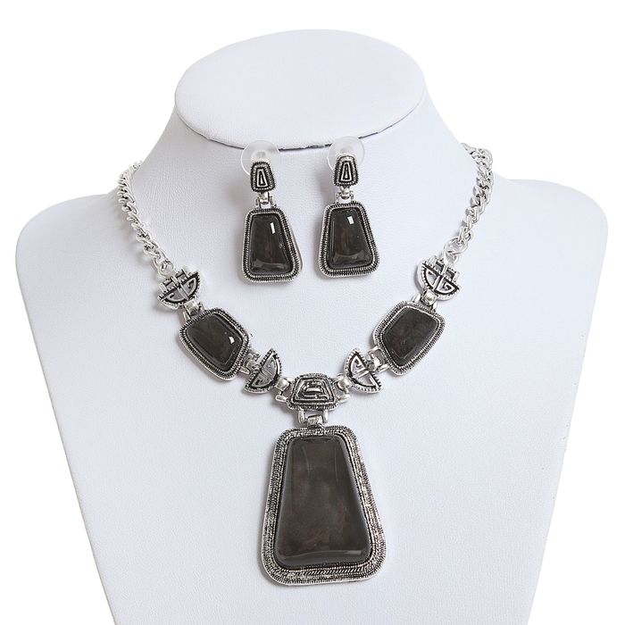 Набор 2 предмета: серьги, колье "Фэшн леди", цвет чёрный в серебре