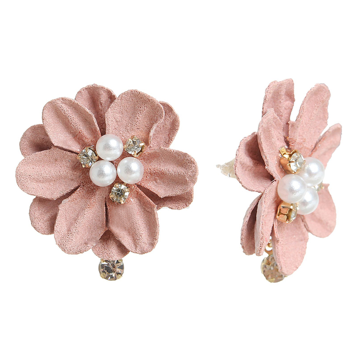 Серьги с жемчугом "Цветок" с каплей, цвет розово-белый