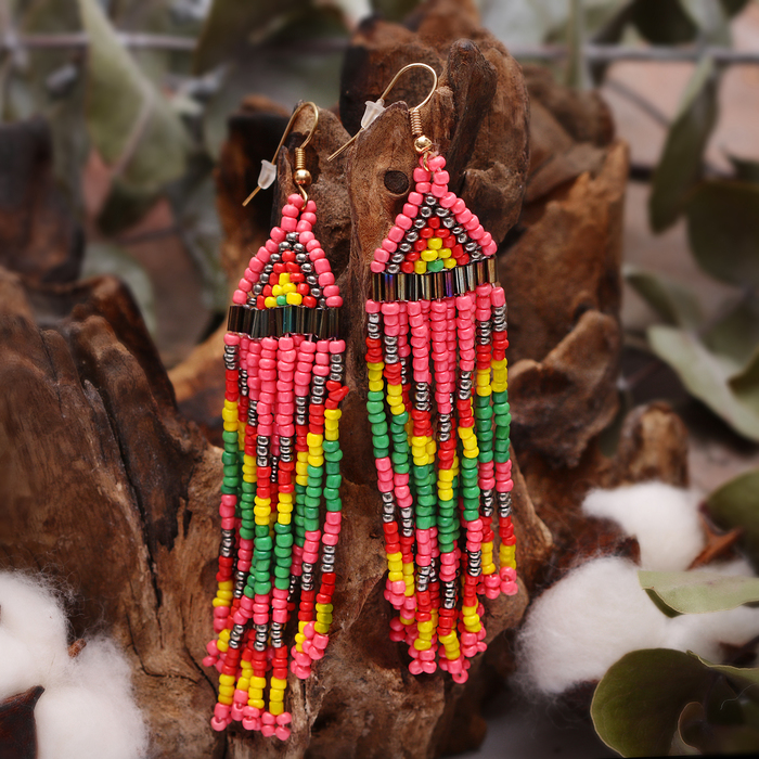 Серьги бисер "Россыпь" со стеклярусом, цветные