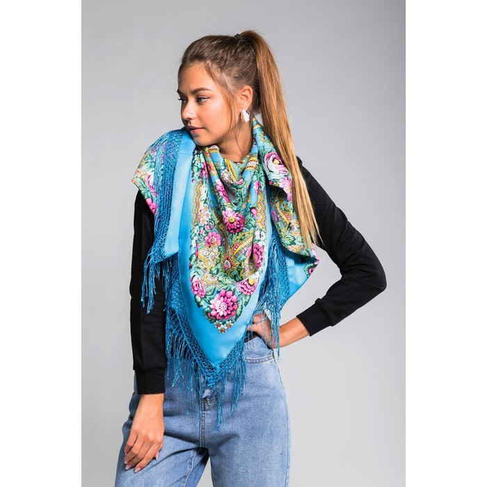 Платок многоцветный с бахромой Этель "Новогодние забавы", размер 115х115 см, принт бриллиантовый