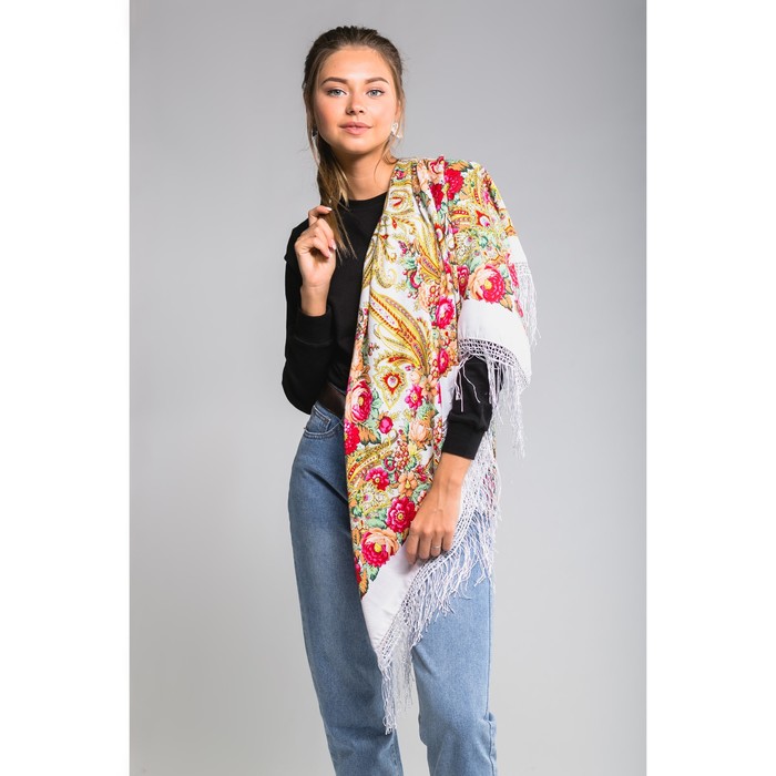 Платок многоцветный с бахромой Этель "Новогодние забавы", размер 115х115 см, цвет розмарин