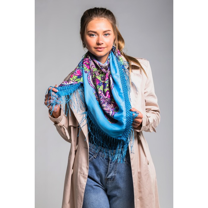 Платок многоцветный с бахромой Этель "Новогодние забавы", размер 115х115 см, принт плавый