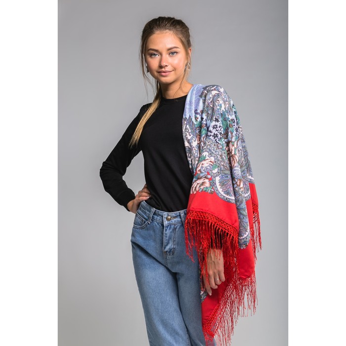 Платок многоцветный с бахромой Этель "Новогодние забавы", размер 115х115 см, цвет тюрмалиновый