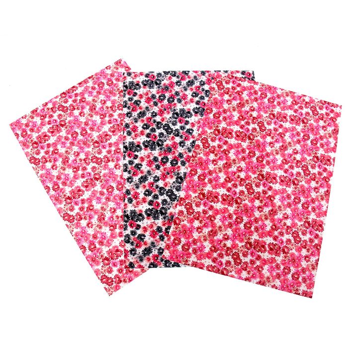 Ткань на клеевой основе для скрапбукинга (набор 3 листа) "Герберы" 20х28 см